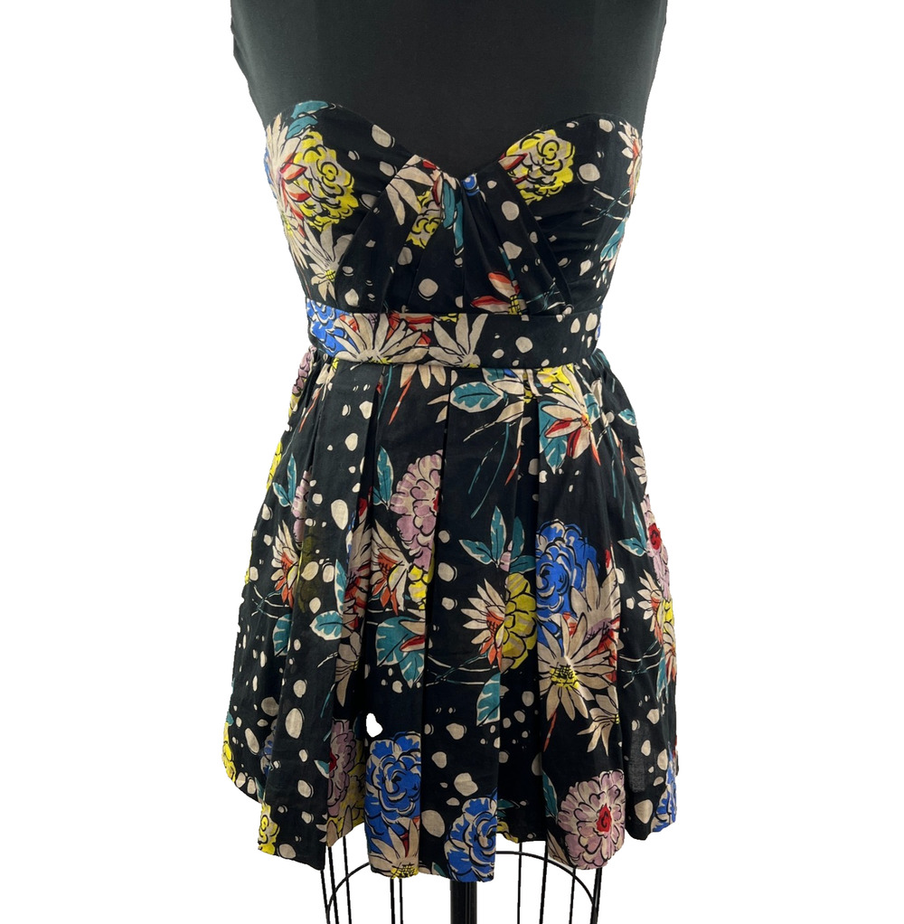 Foley + Corinna Corset Black Floral Strapless Cocktail Mini Dress Extra Small XS